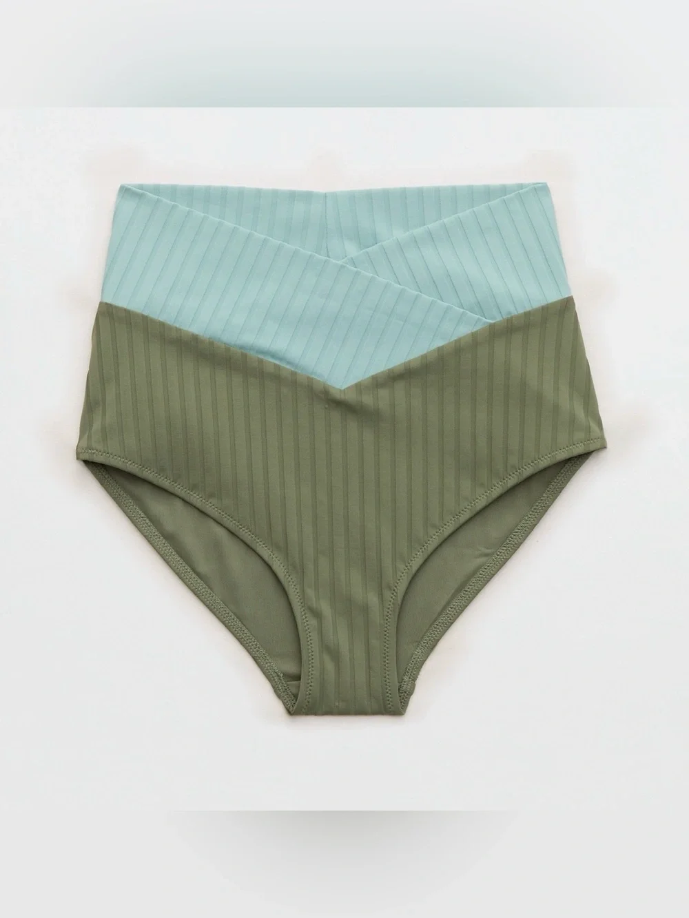 NWT Aerie Ribbed High Waisted Full Coverage Bikini Bottom Olive S